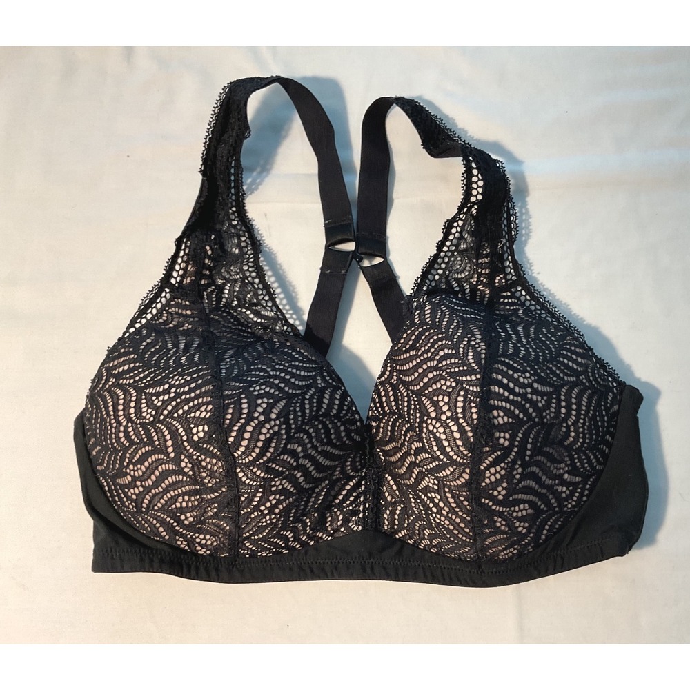 Paramour Carolina Lace T-Back Racerback Bra Black Beige 38C 175011